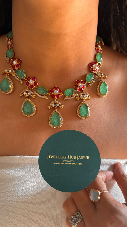 Mint rani pink floral Amrapali necklace