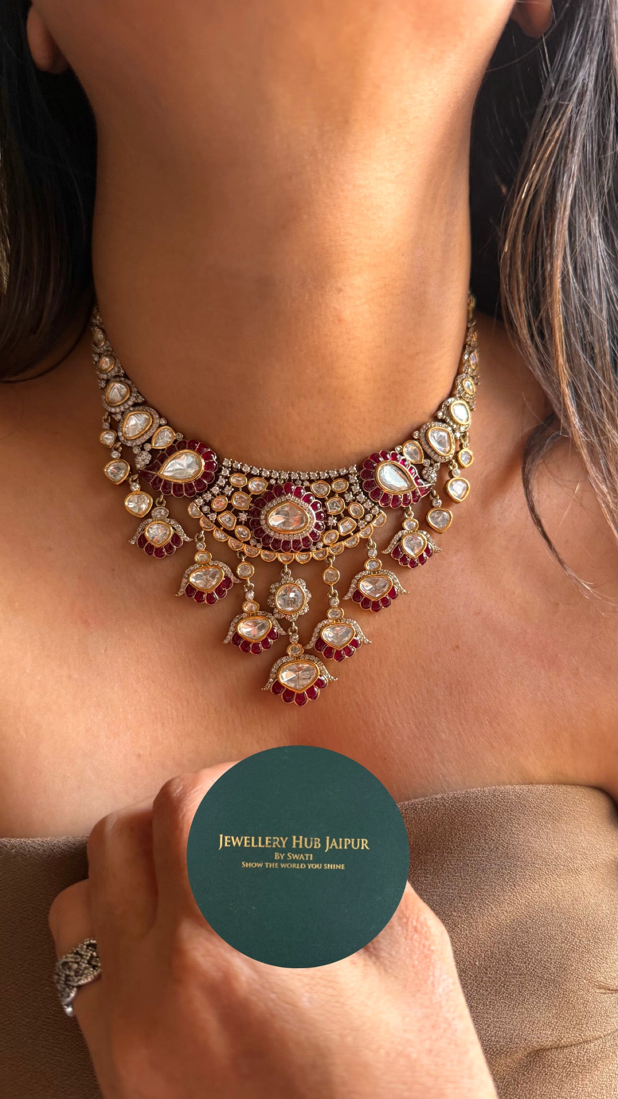 Vintage ruby katdana moissanite polki necklace