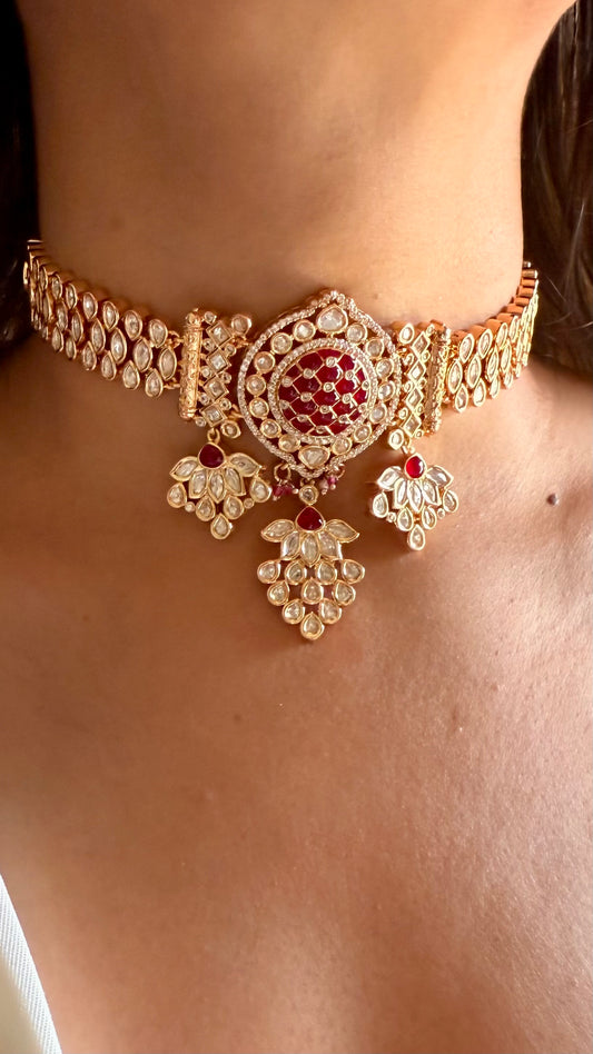 Ruby moissanite polki choker