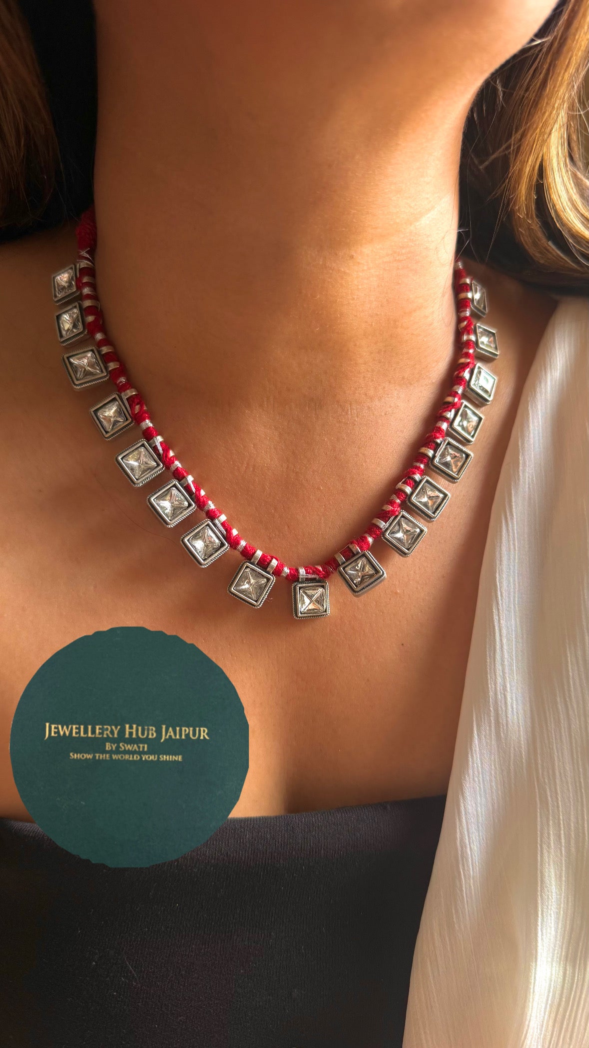 Tribal Ghera Square Pendant Collar Necklace