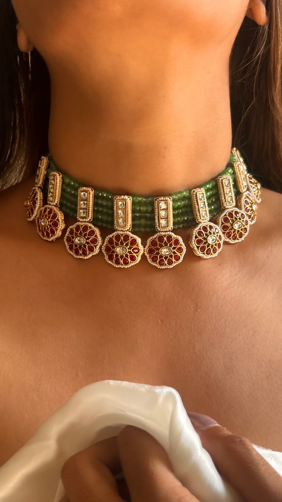 heritage Mint & ruby choker necklace set