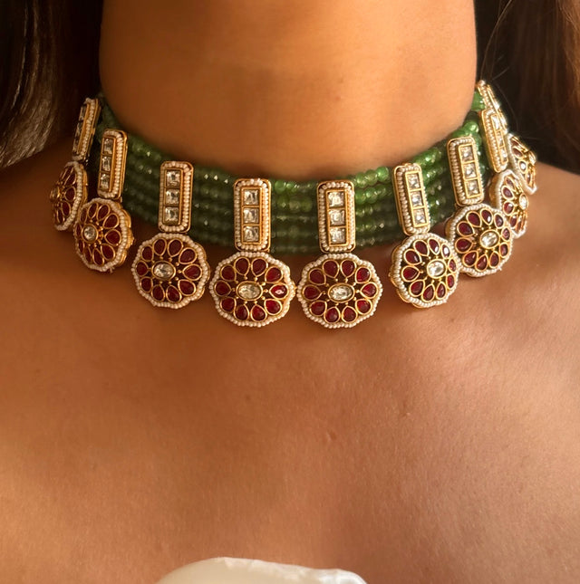 heritage Mint & ruby choker necklace set