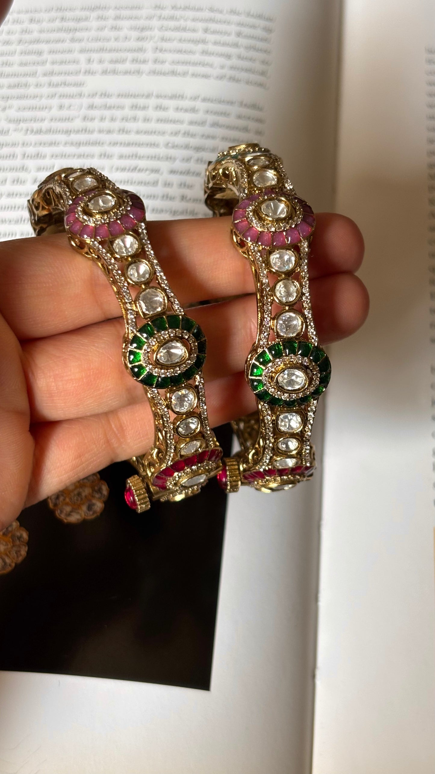 Multicoloured katdana with moissanite polki openable bangles