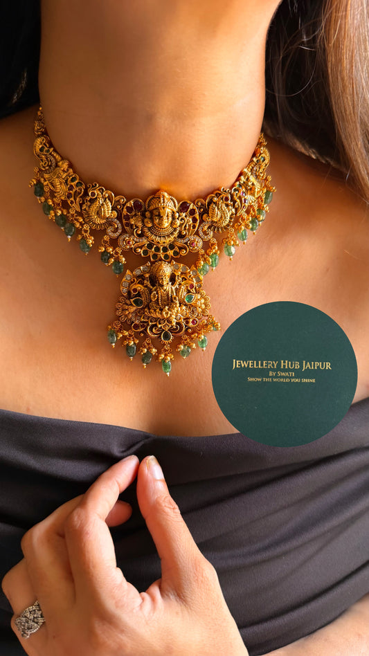 Lord vishnu with mint strawberry drops temple choker set