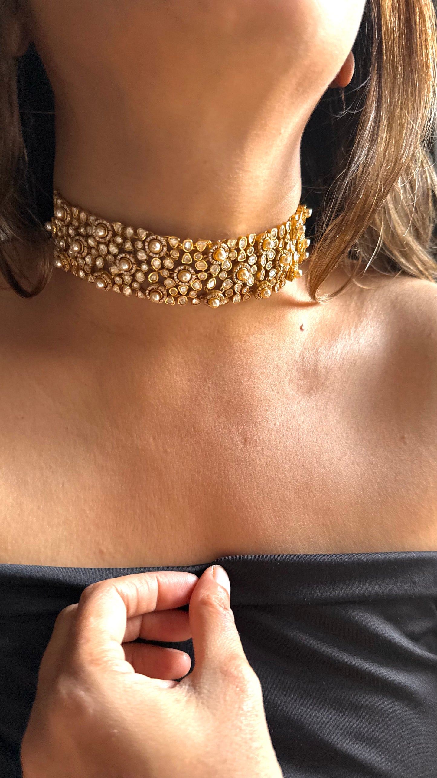 Pearl Real Lv Polki statement choker