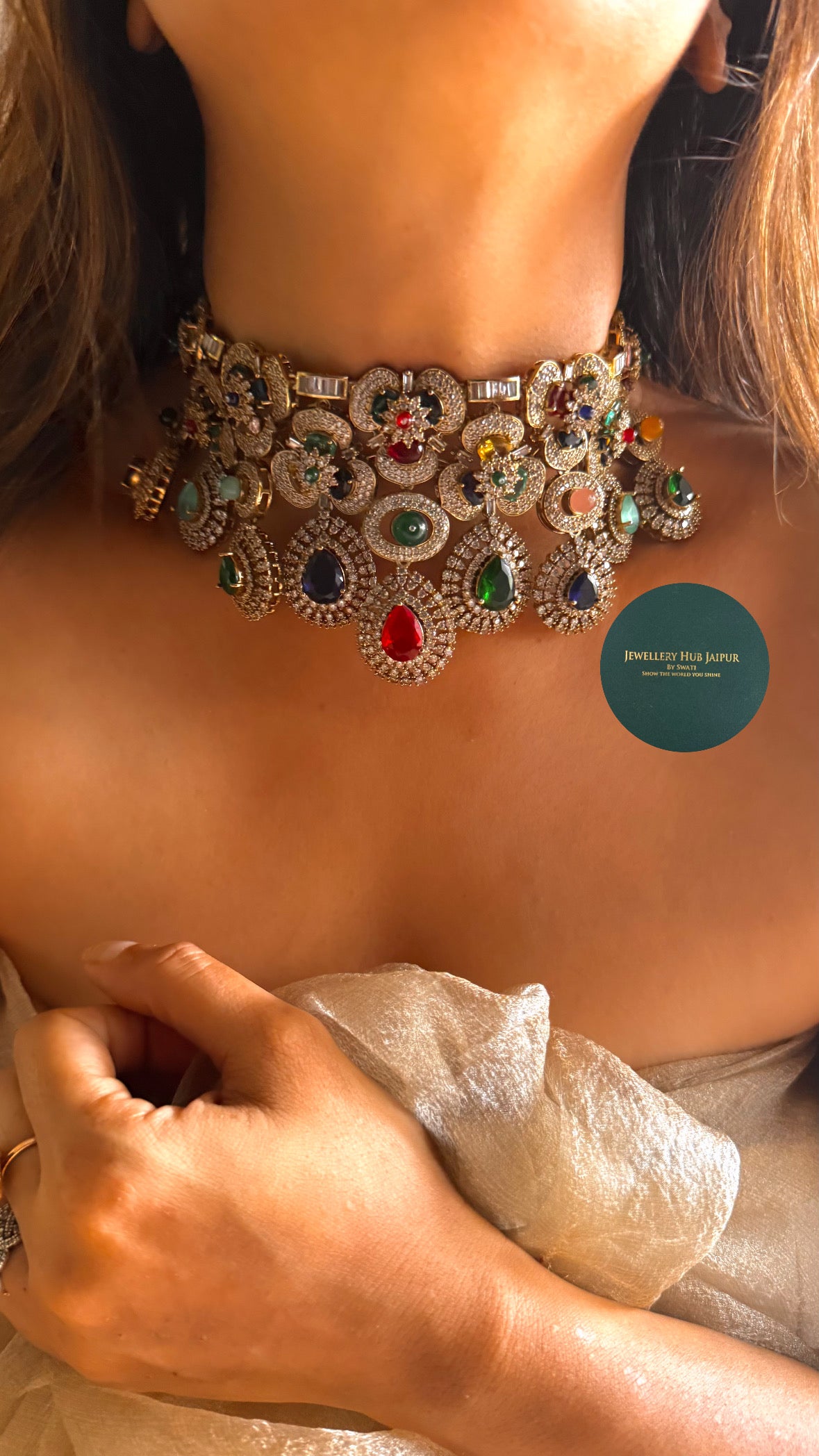 Royal aura Sabhyasachi inspired navratna choker set