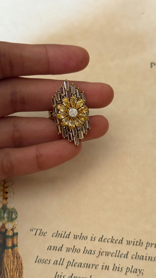 Topaz floral designer cocktail adjustable ring