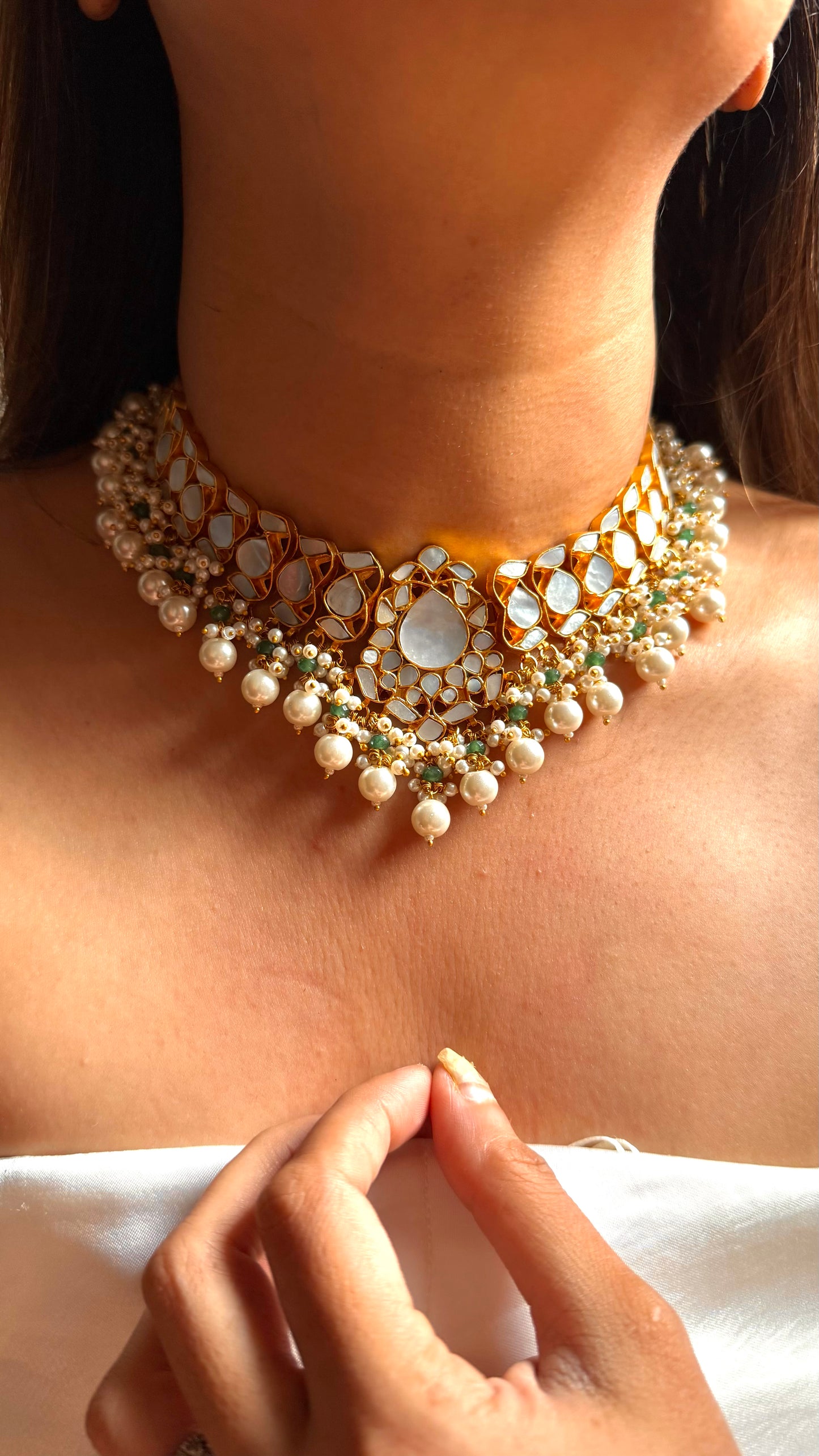 Mother of pearl with mint & pearl drop rajwada set