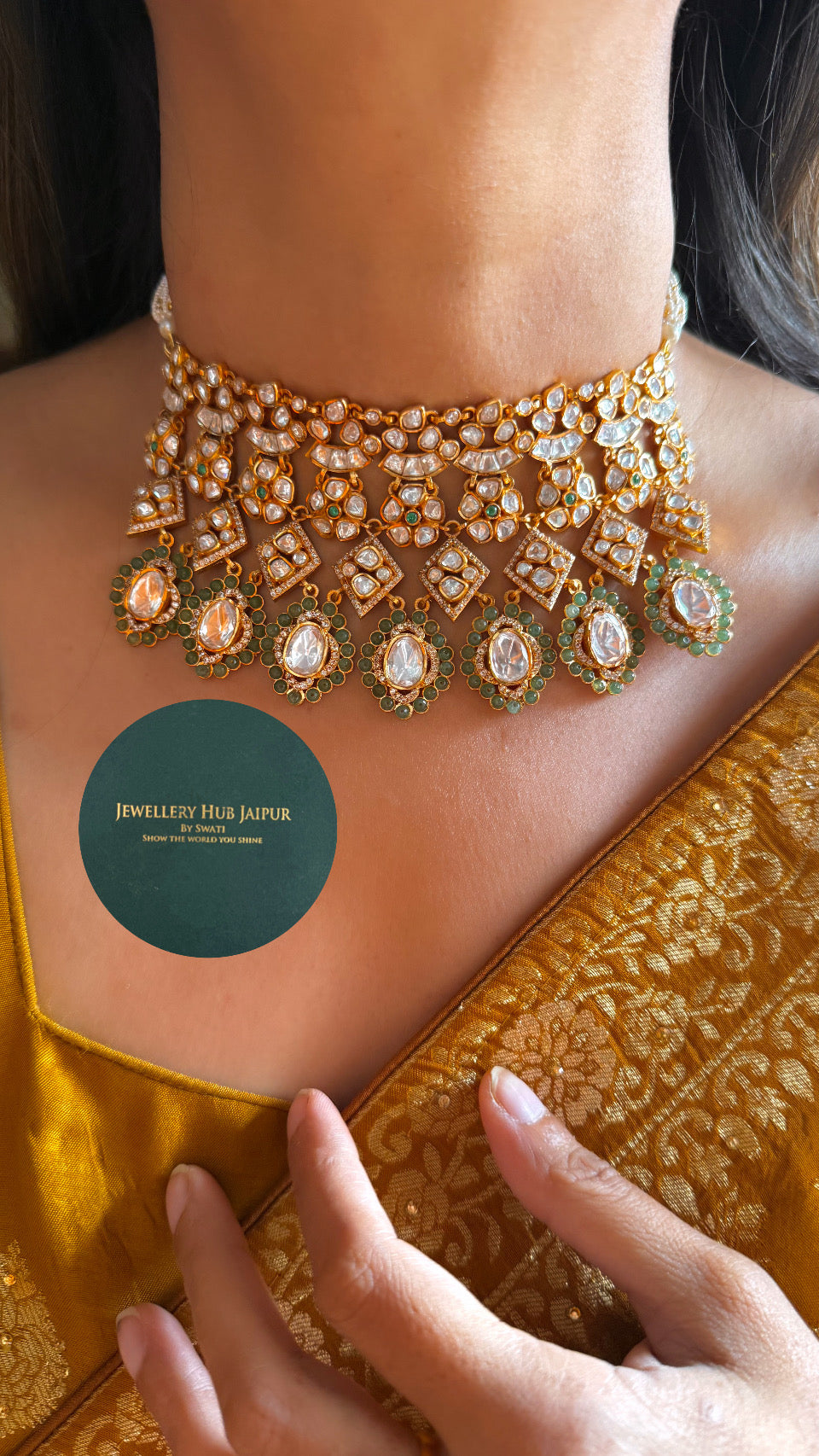 Real Moissanite polki heritage panna choker