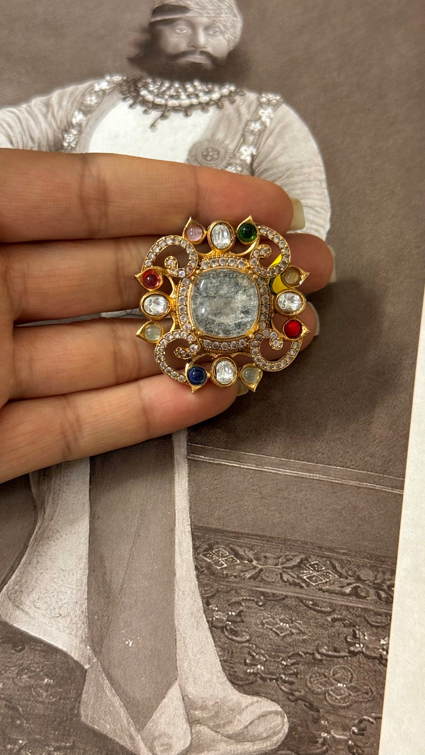 Sabyasachi inspired natural stone adjustable ring
