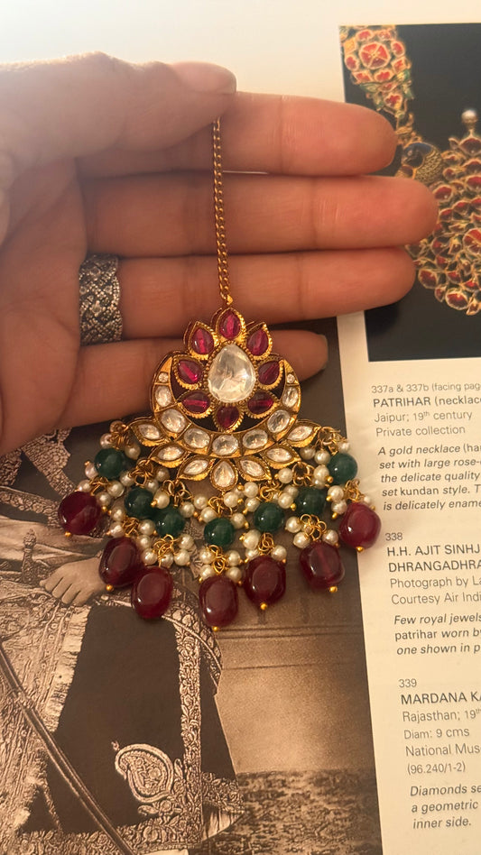 Ruby & emerald polki maangtika