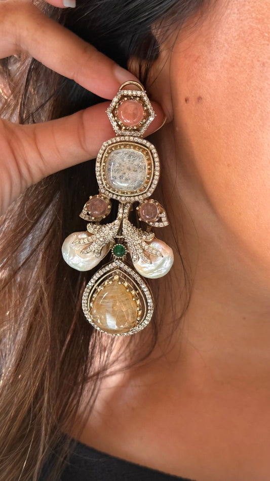 Sabya inspired peach & real stone Earrings