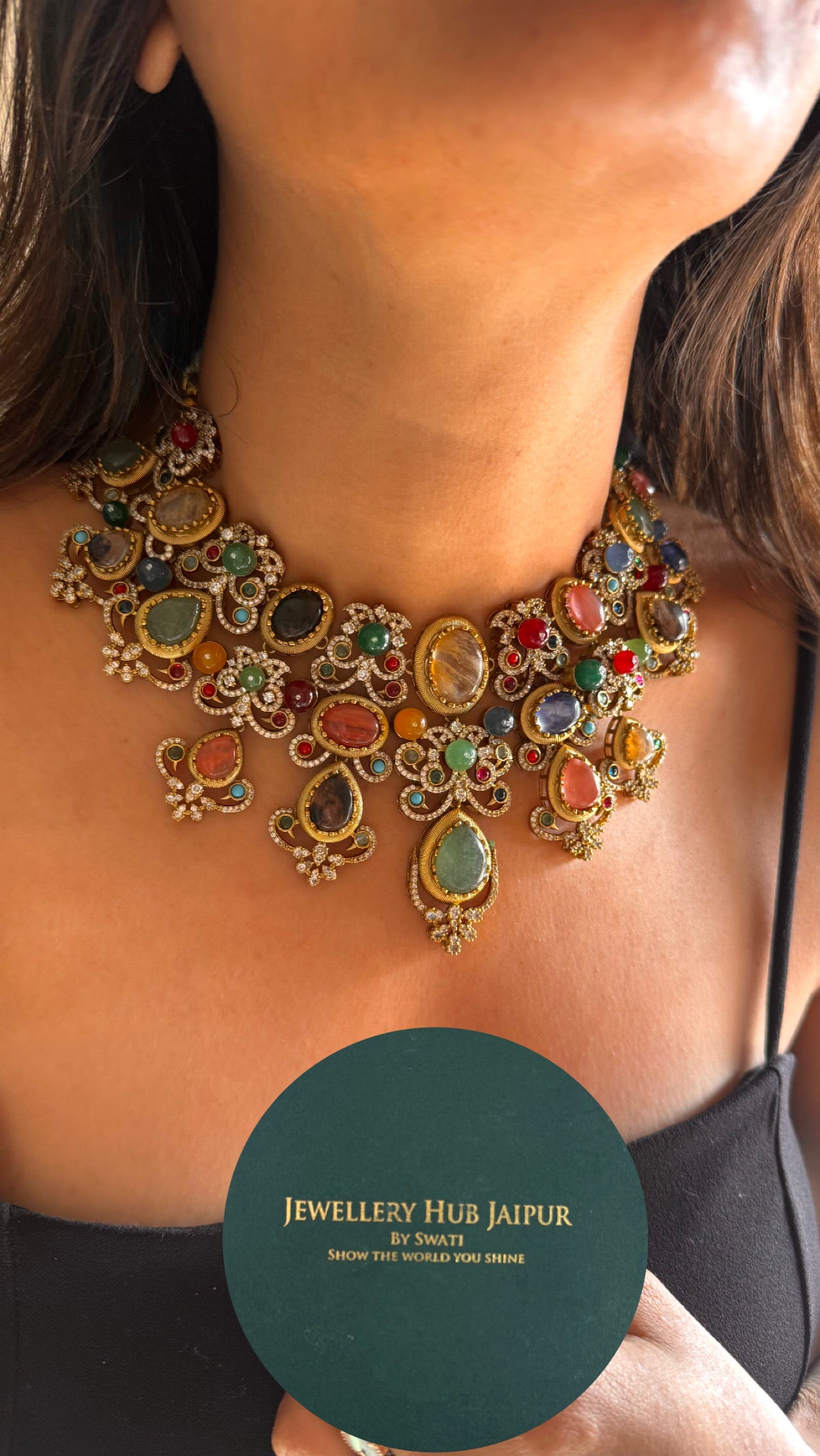 Sabyasachi inspired mint & peach cocktail necklace