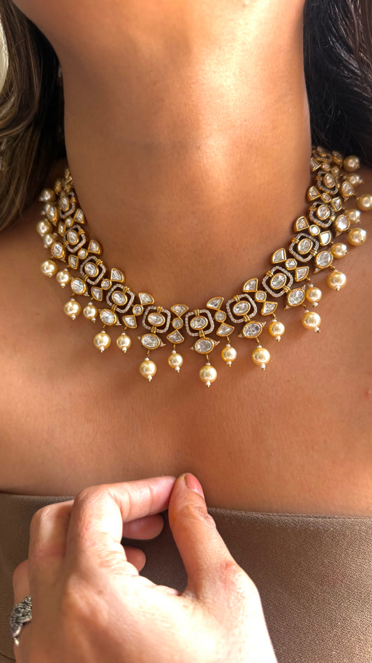 Pearl gold polki Necklace