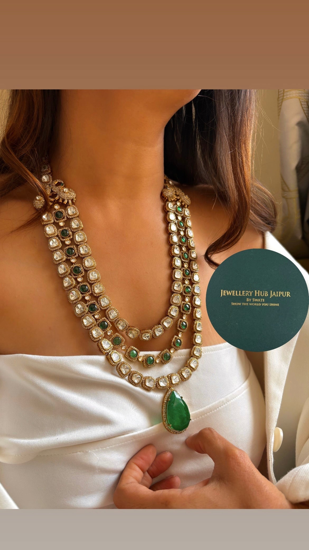 Emerald doublets with real Moissanite bridal combo Necklace