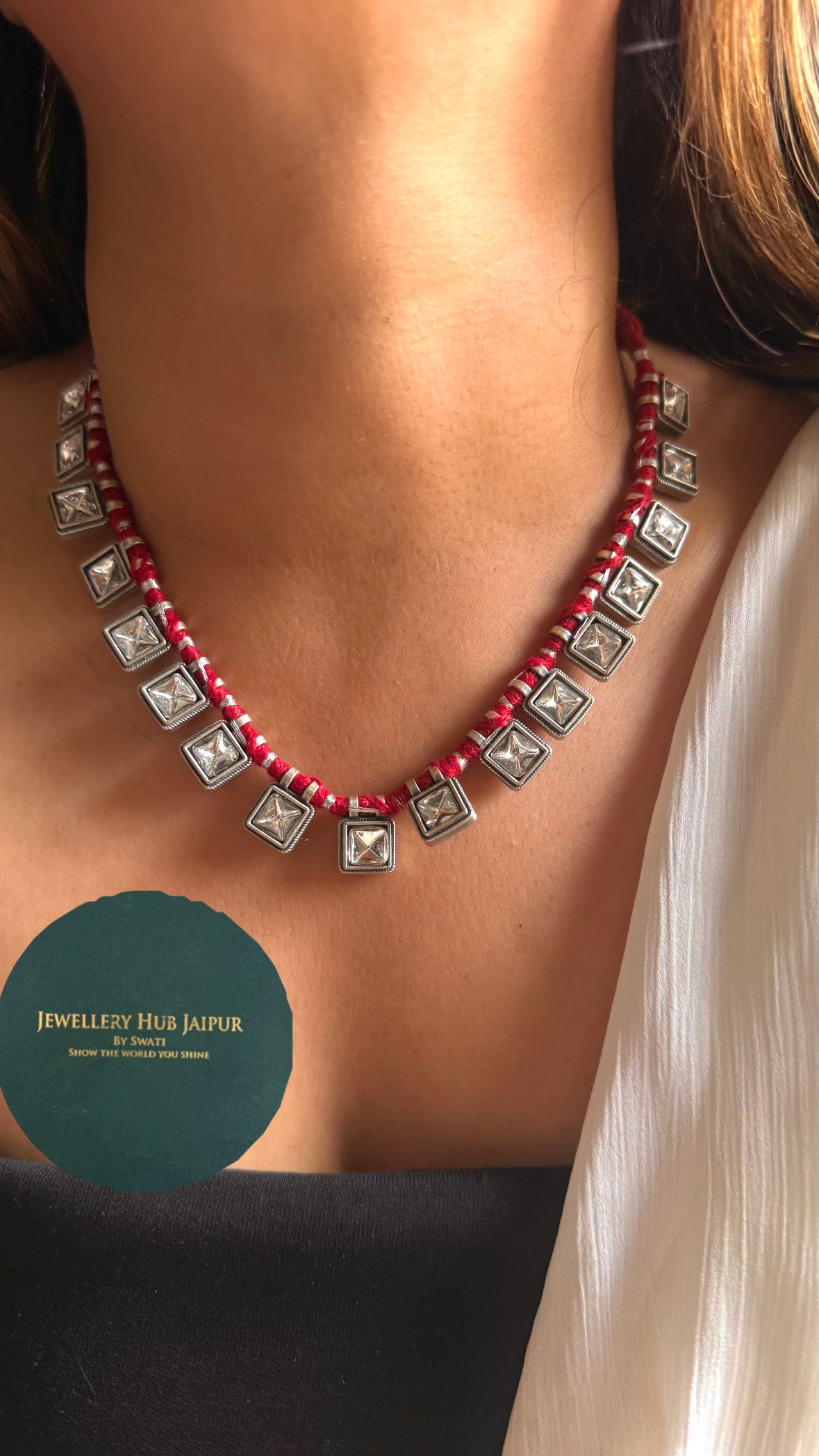 Tribal Ghera Square Pendant Collar Necklace