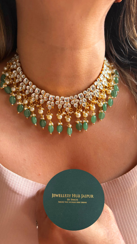 Paachi Kundan jadau with strawberry drops collar necklace