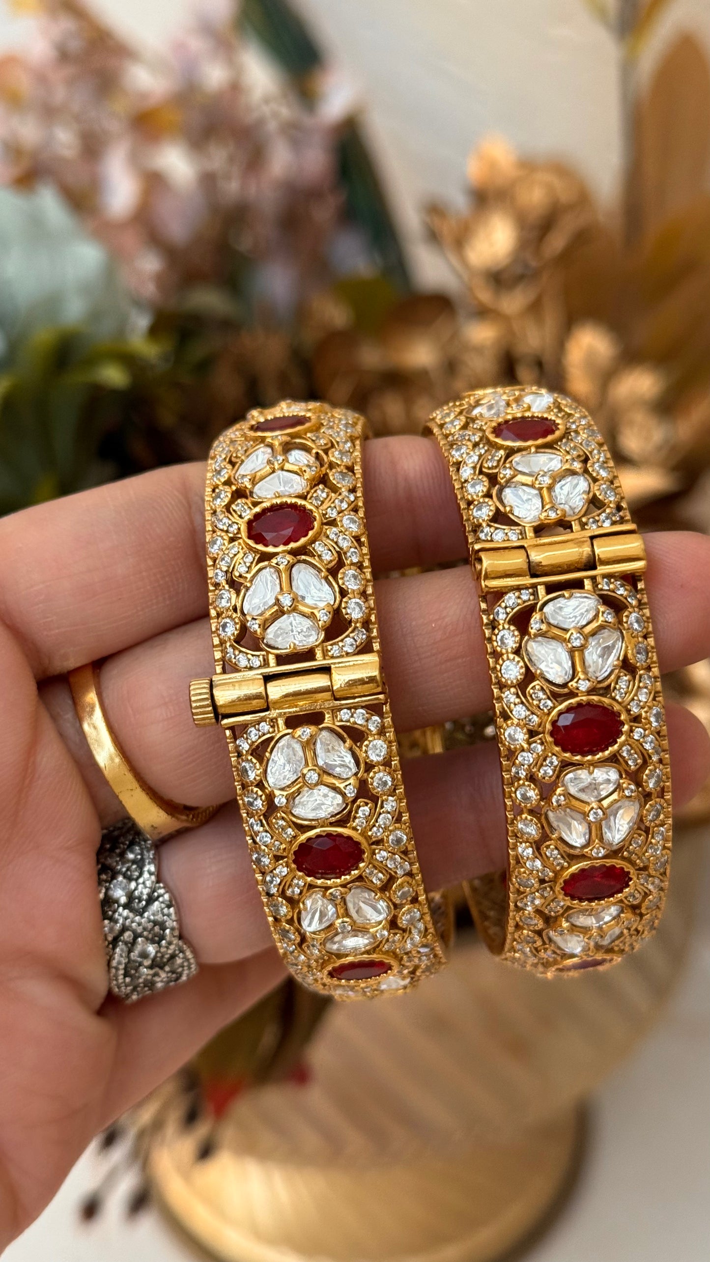 Ruby moissanite polki victorian bangles