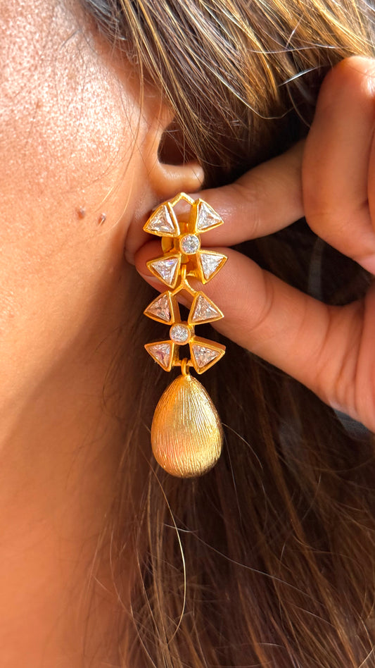 24kt Dubai Gold inspired Almond danglers with triangular polki