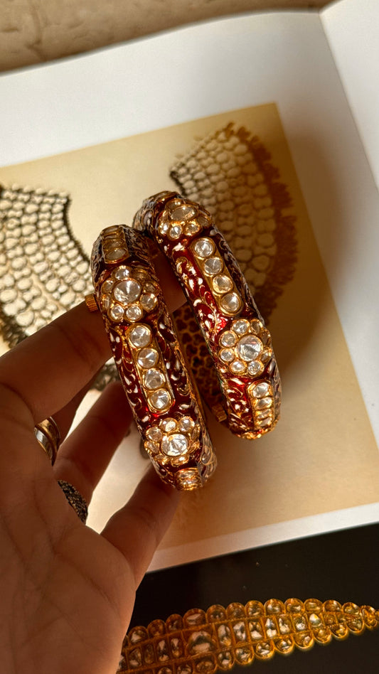 Ruby inlay moissanite meenakari bangles