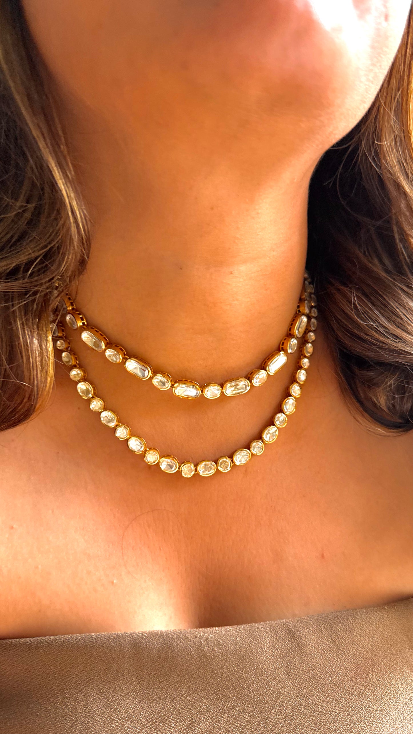 Peeli polki dual line necklace