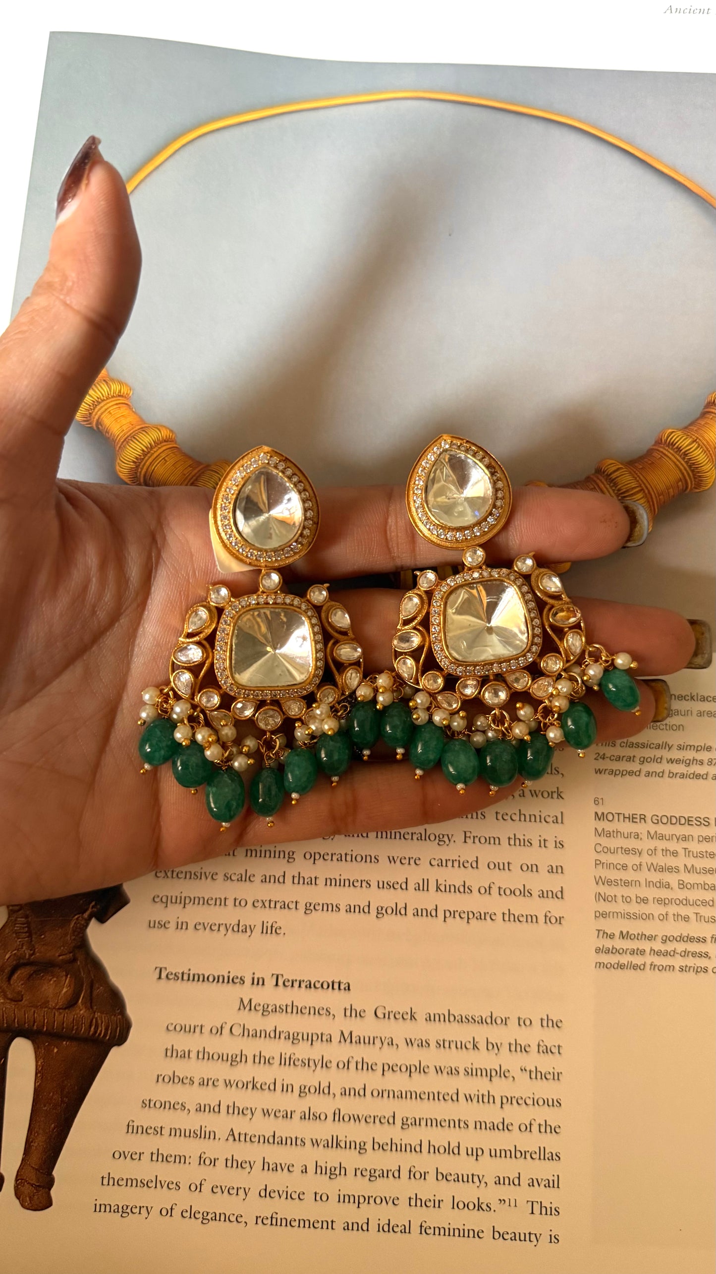 Moissanite polki with emerald drops