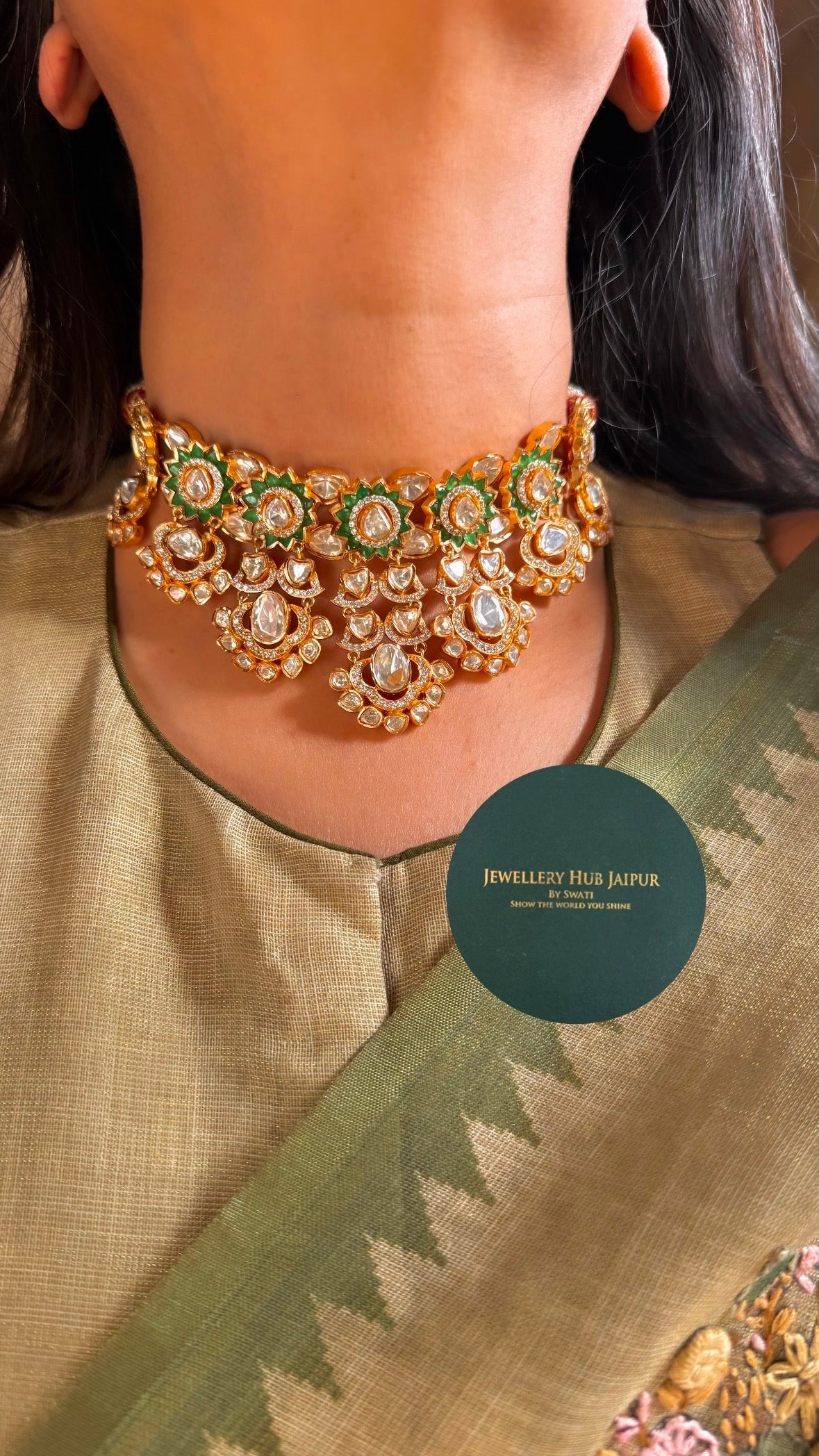 Panna choker with long pendant set combo