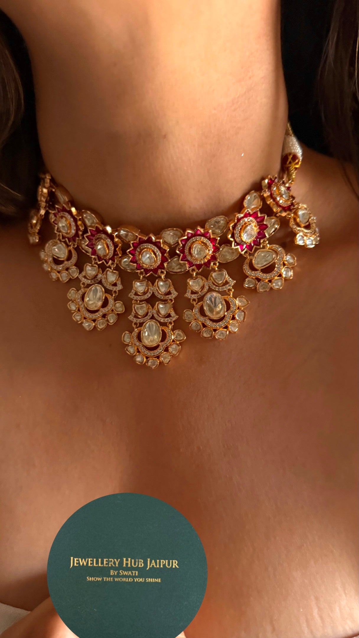 Rani pink real moissanite polki kundan Necklace