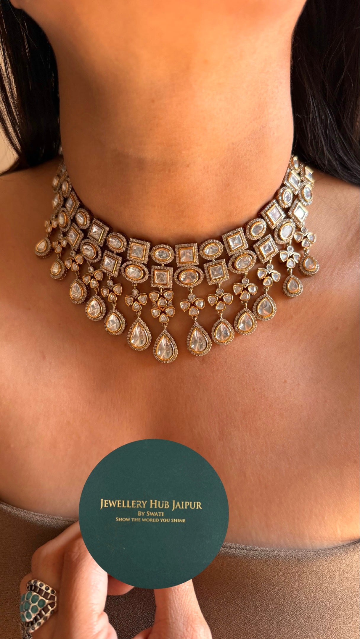 Real moissanite polki victorian choker set