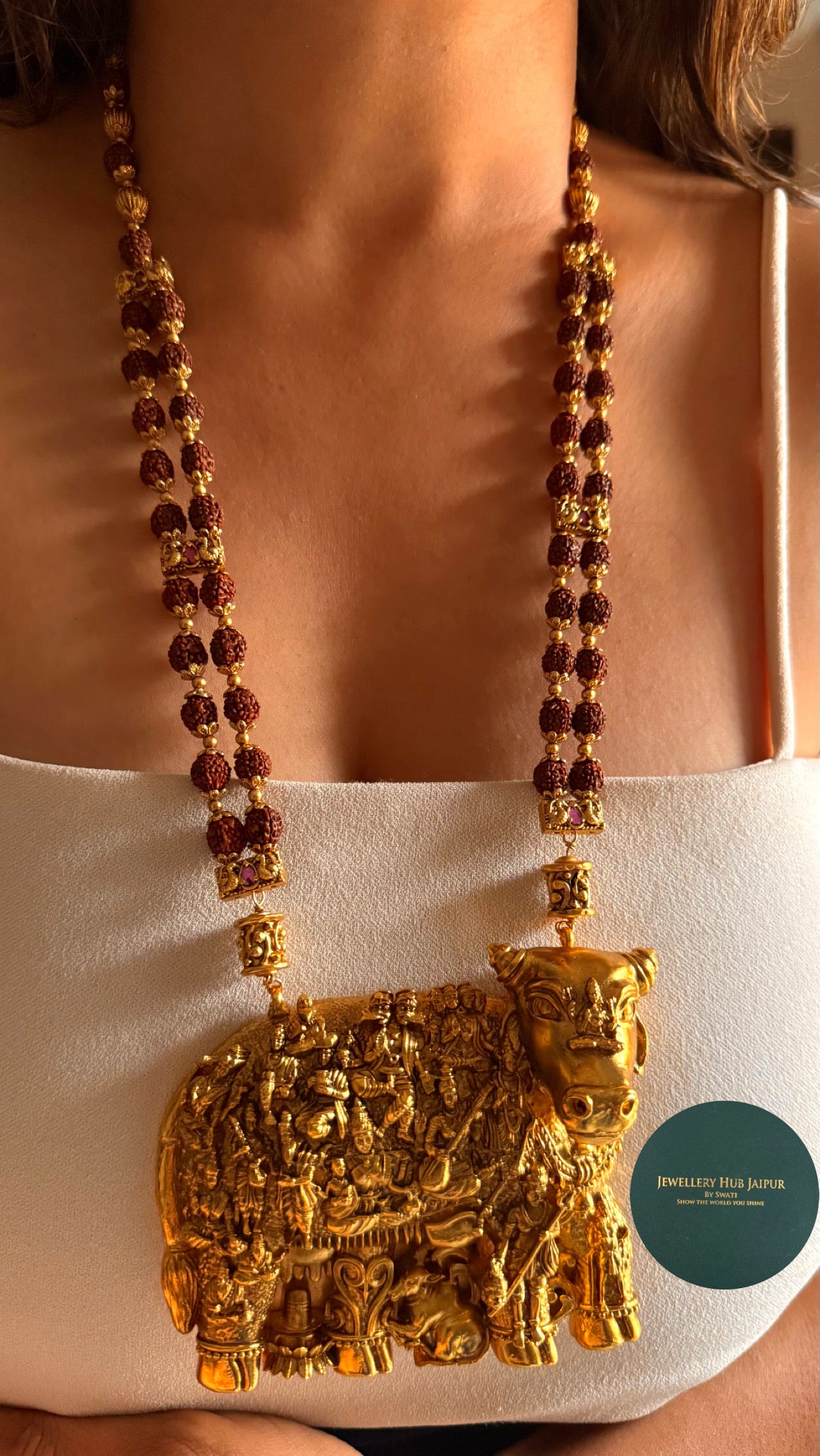 Nandi temple nakashi pendant with rudraksh mala Necklace