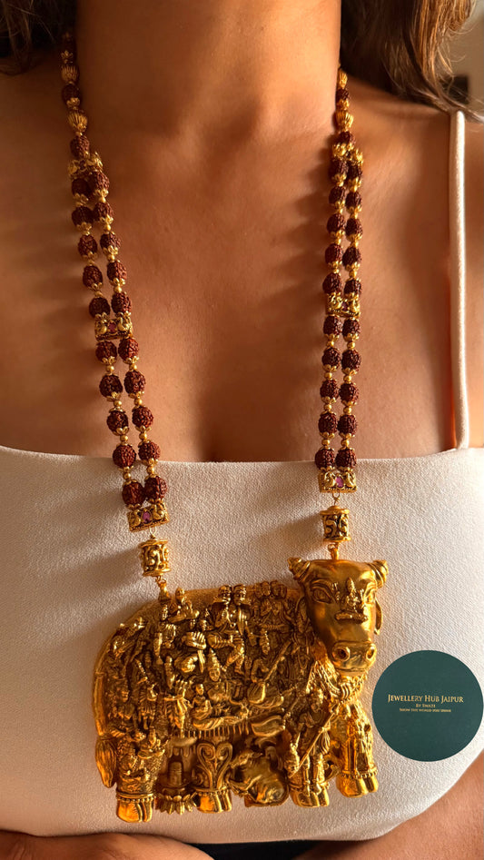 Nandi temple nakashi pendant with rudraksh mala Necklace