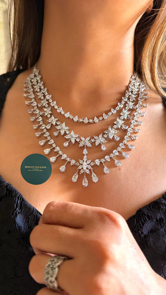 Surbhi Triple layer flower diamond necklace
