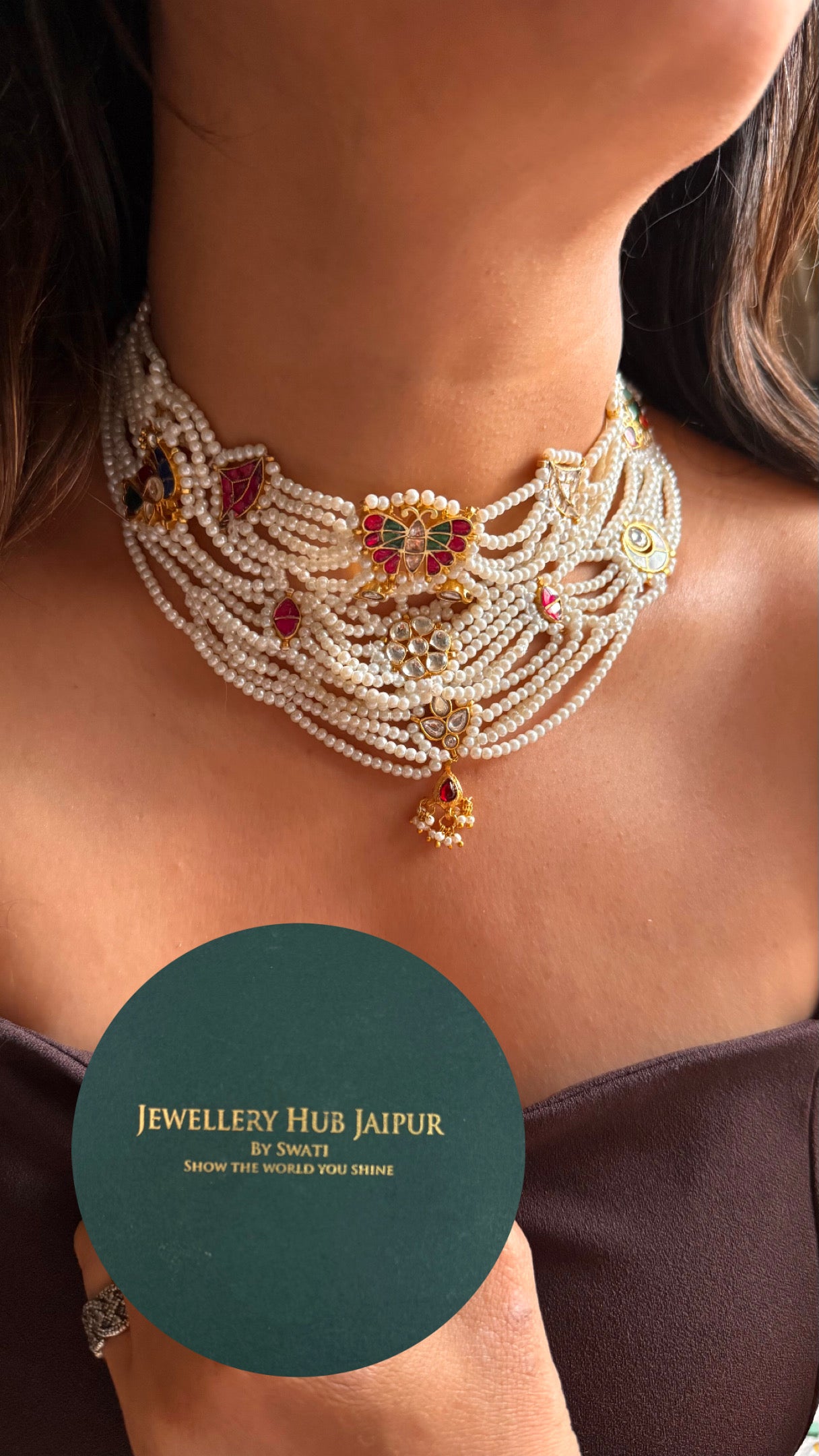 Designer pearl necklace with Pachi detailing