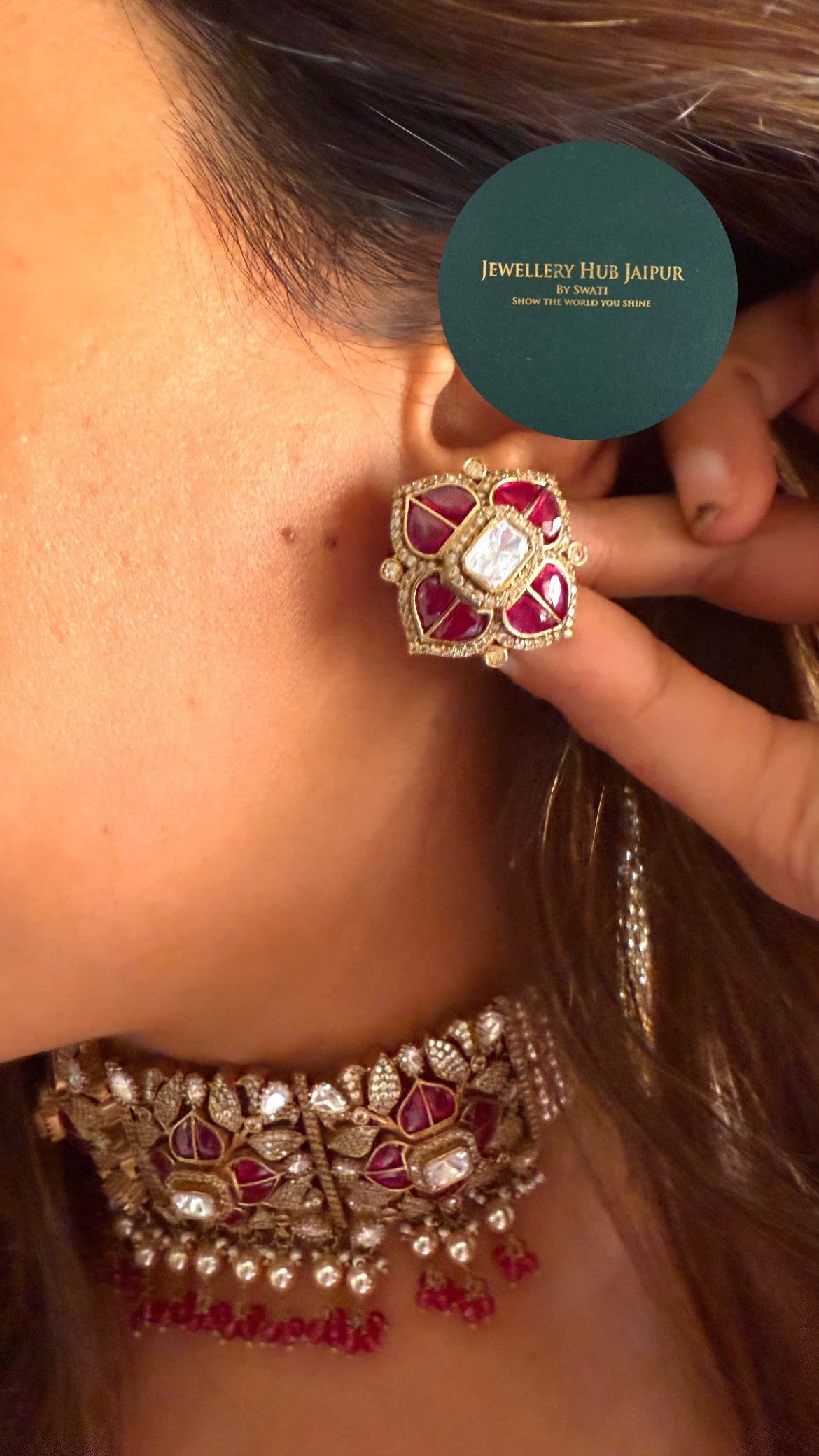 Naina ruby katdana moissanite thread choker