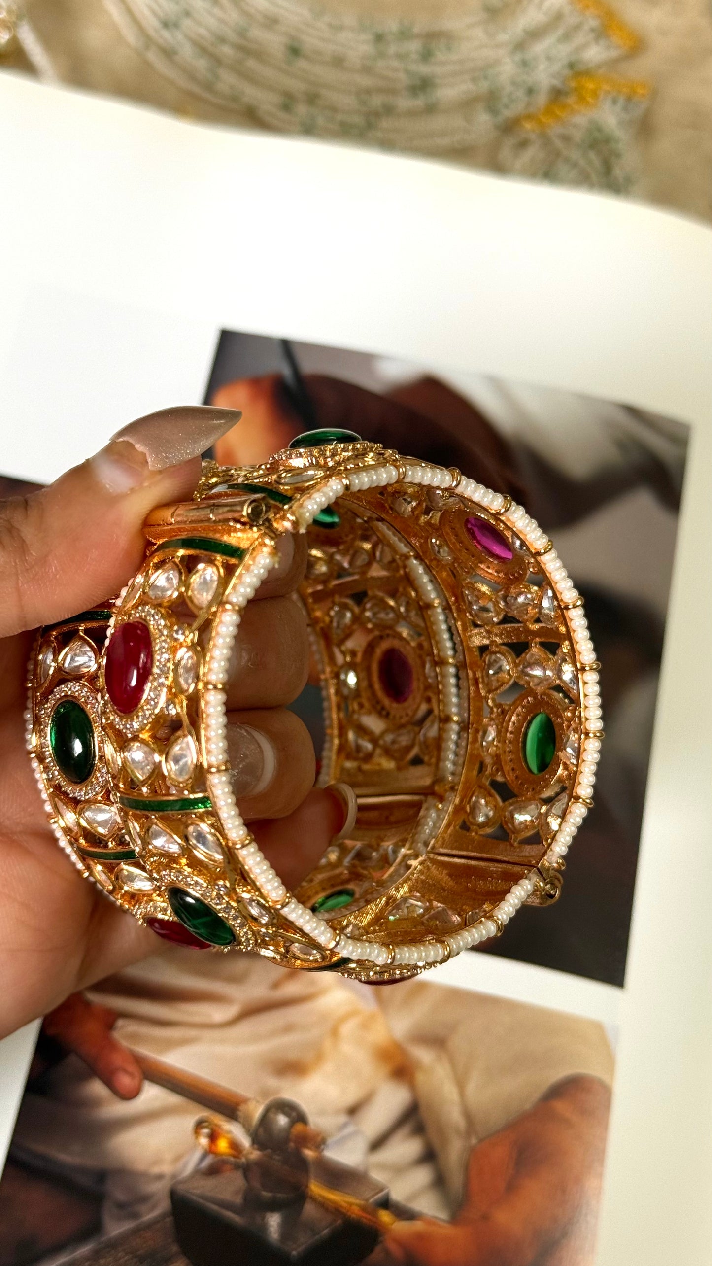 Emerald & ruby doublet openable bangle