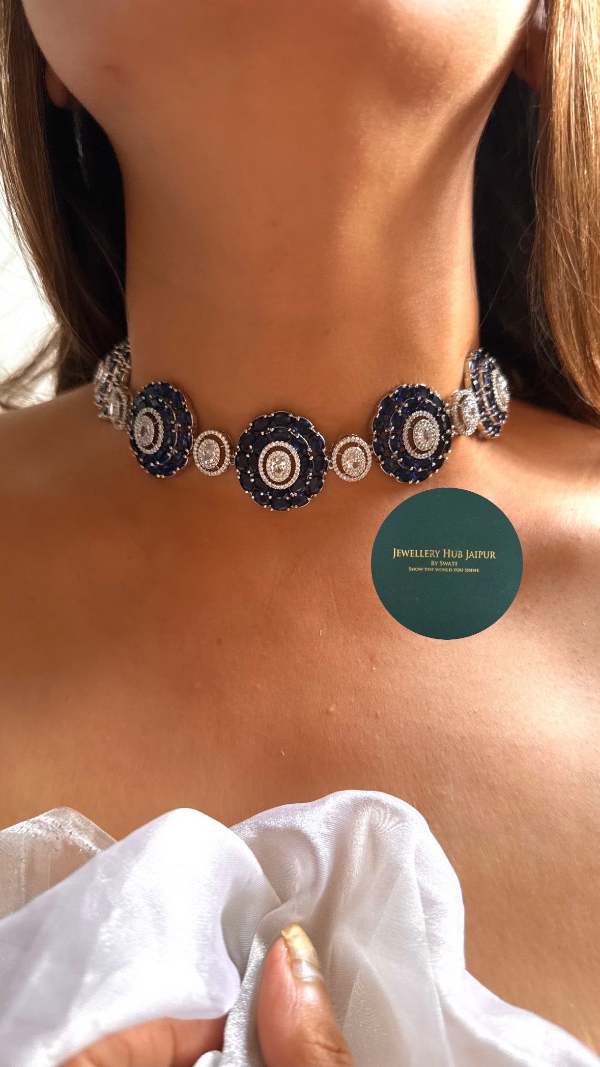 Sapphire floral diamond choker set