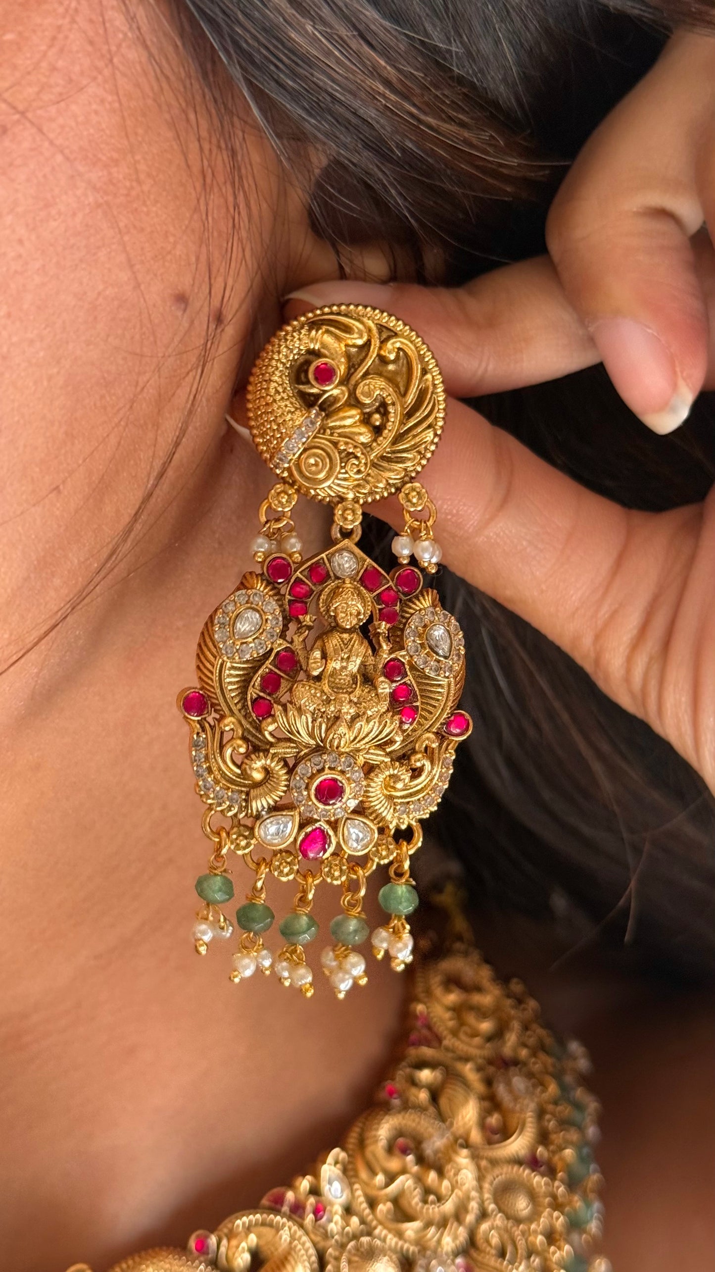 Rani pink ruby with mint goddess Laxmi collar necklace