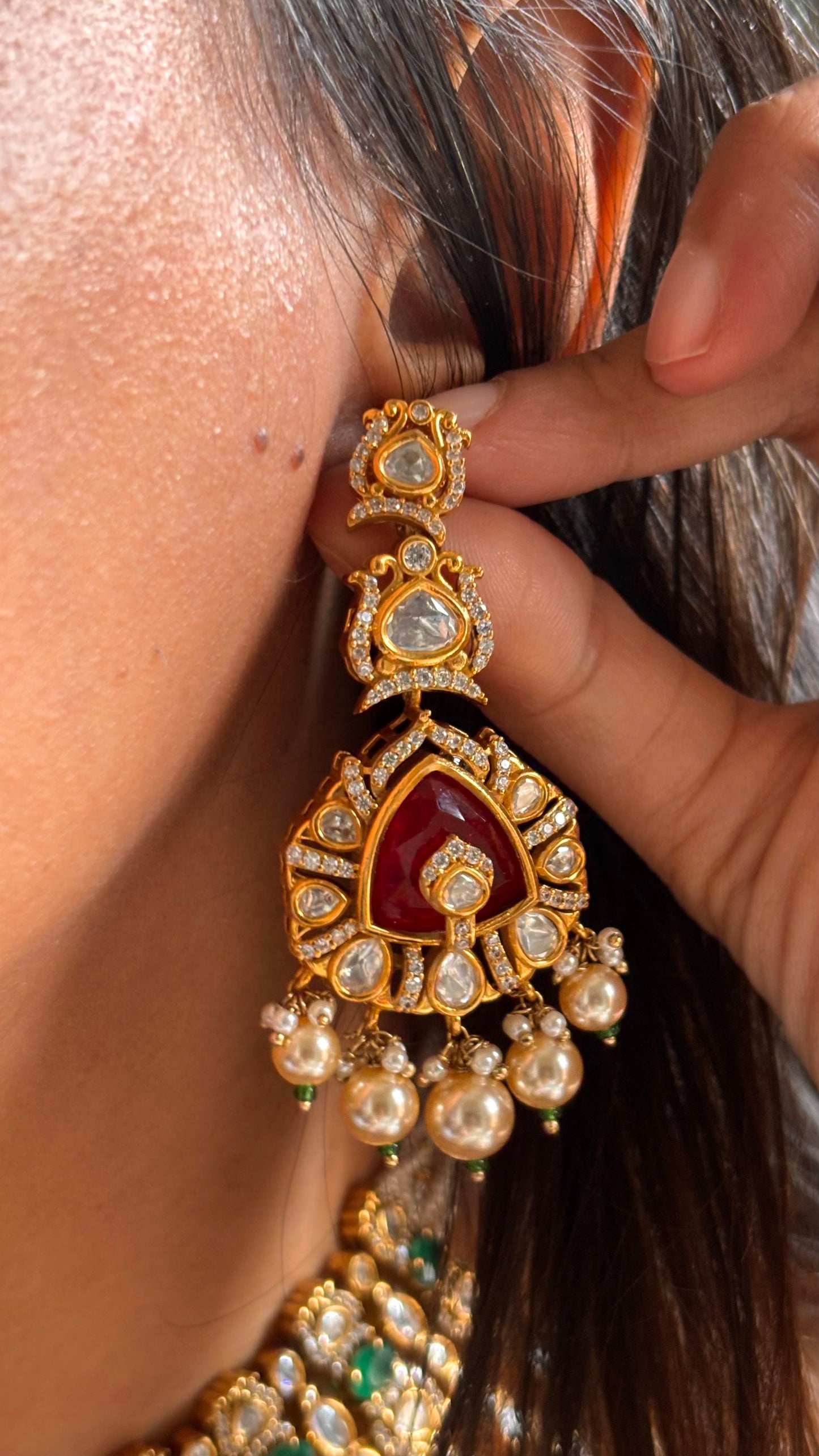 Ruby with emerald doublets  bridal Necklace