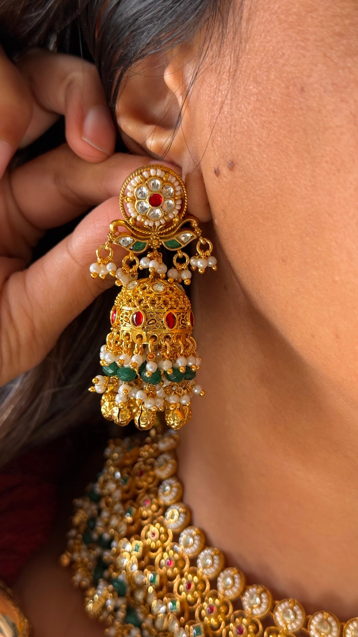 Rani pink & emerald heritage rajwada necklace