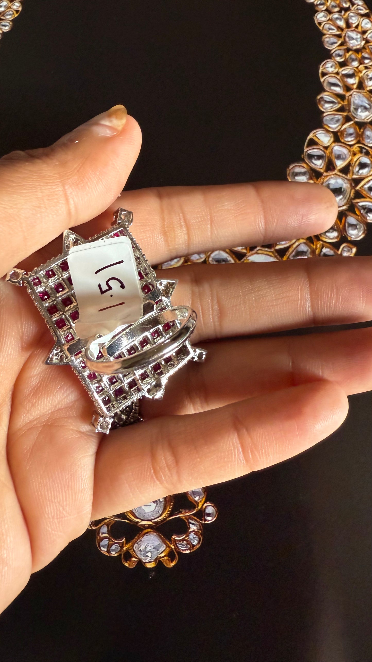Rani pink silver adjustable ring