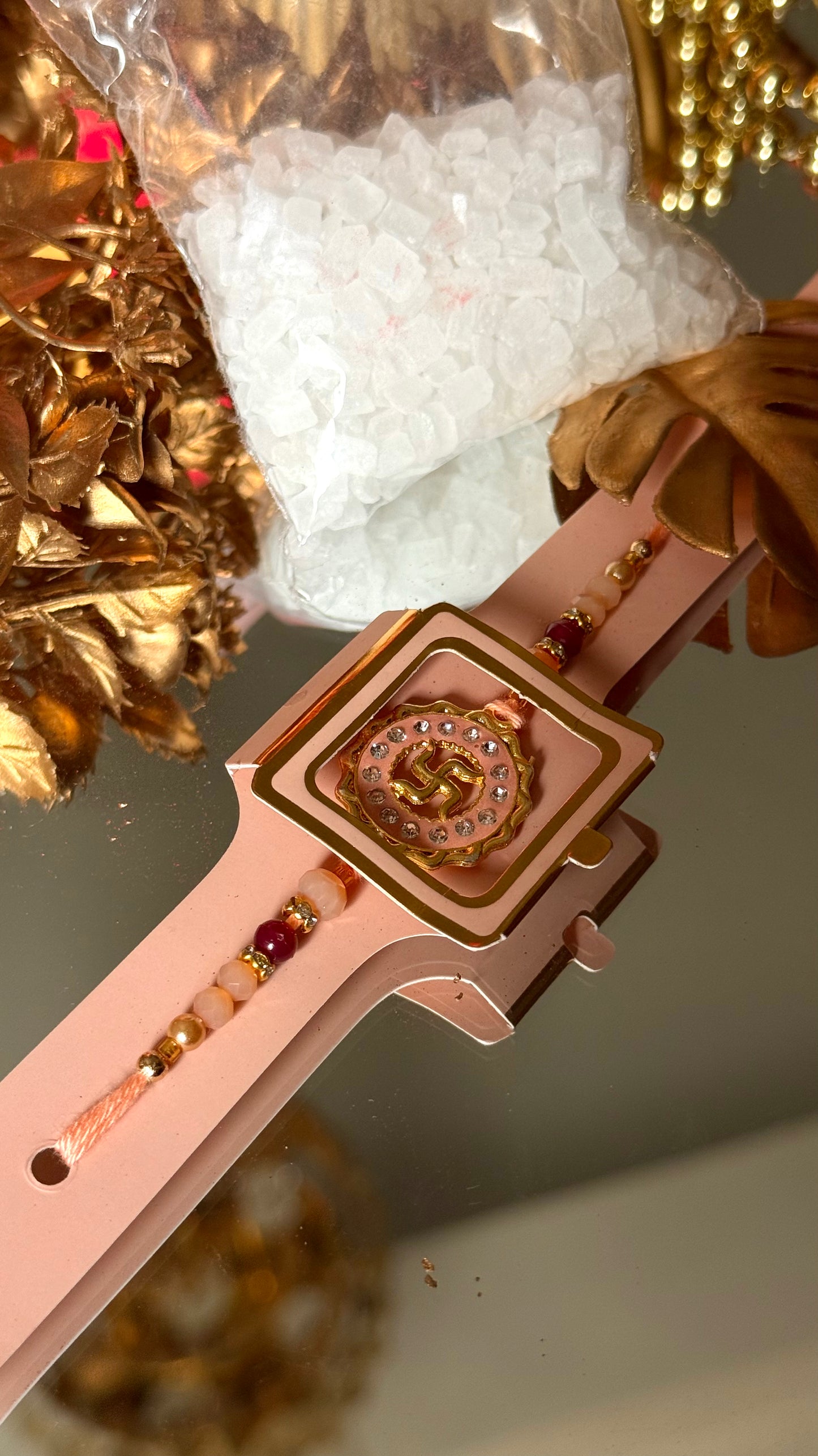 Peach swastik rakhi