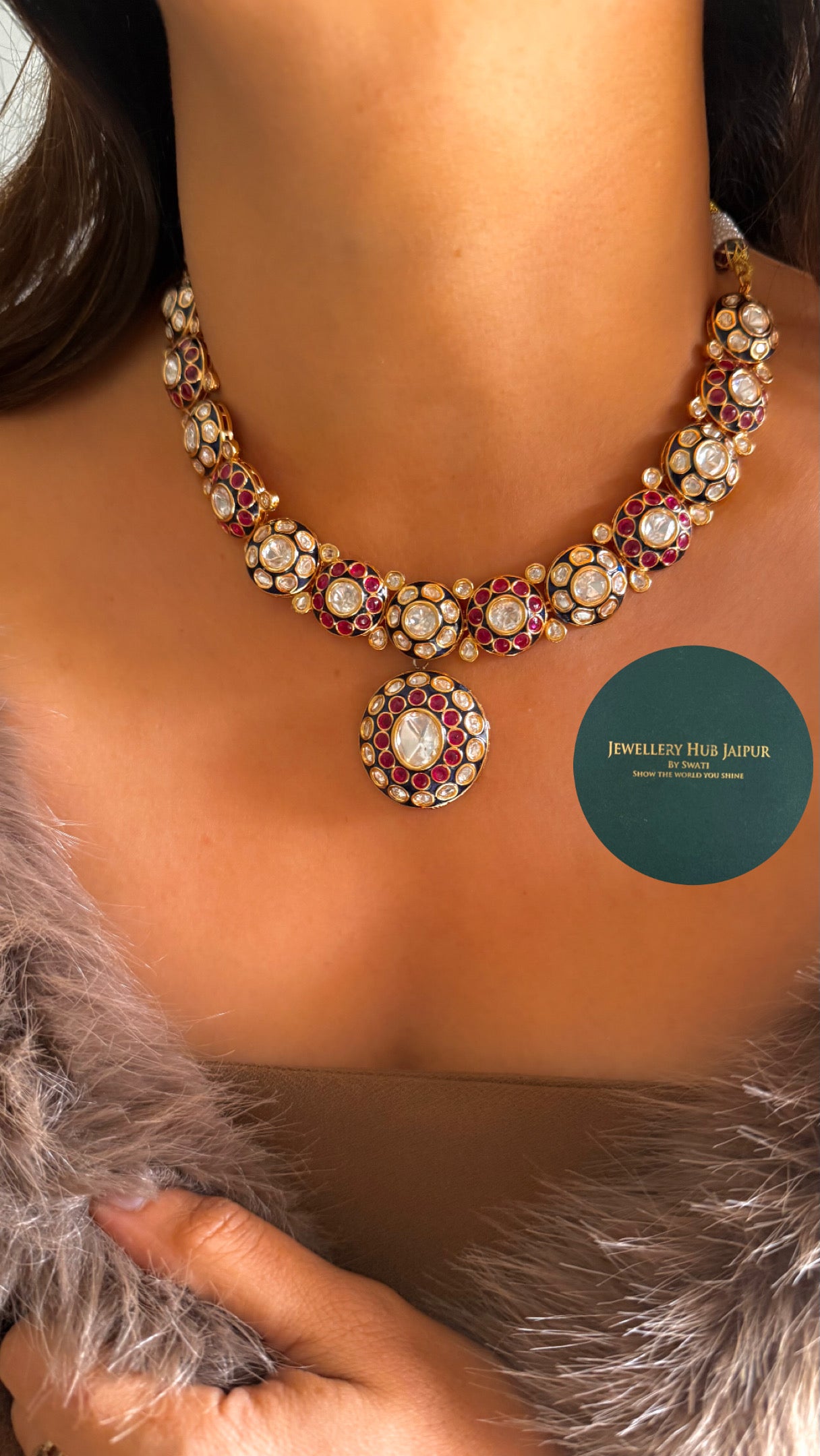 Sapphire & ruby meenakari necklace