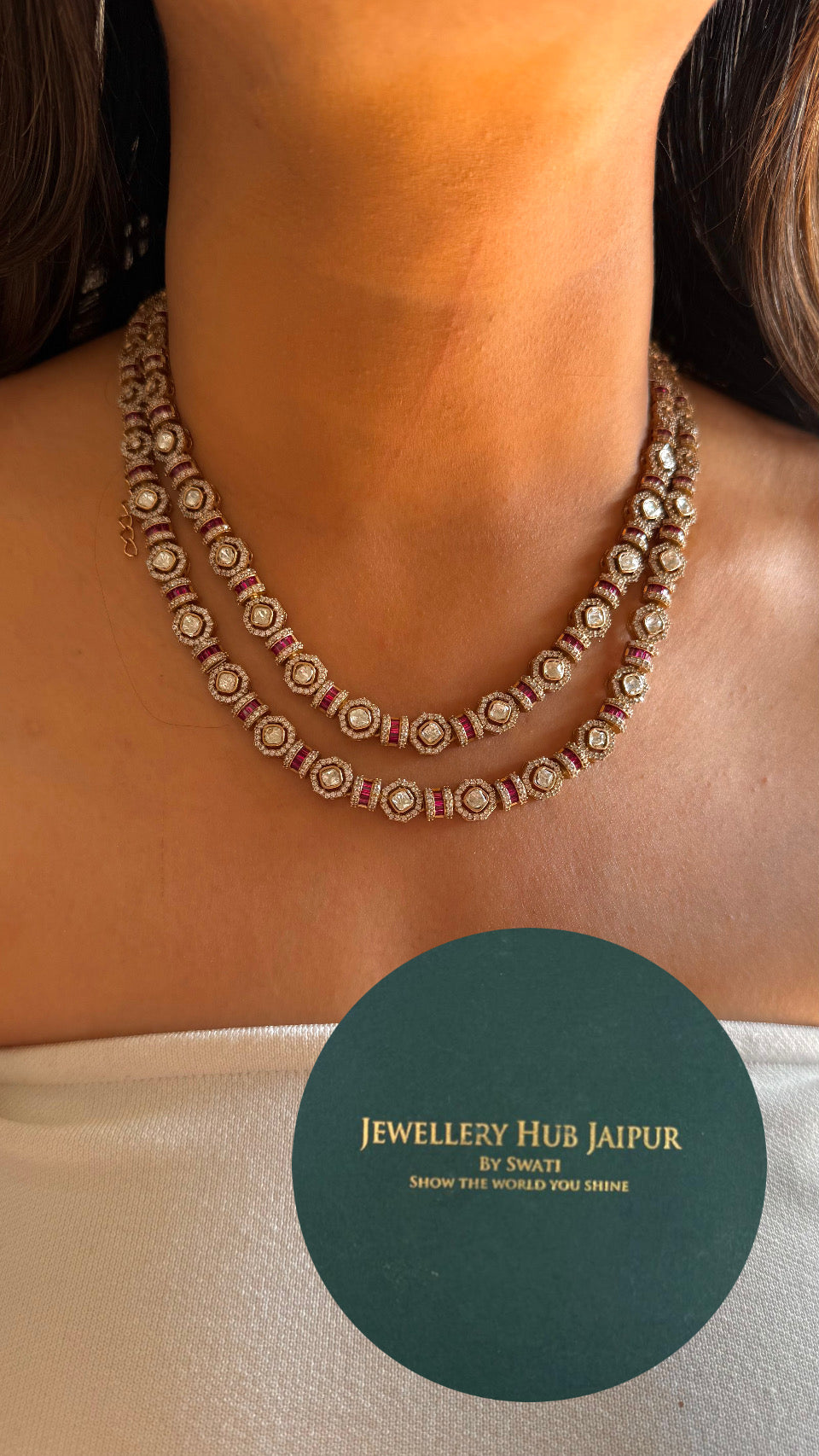 Rani pink takkar dual line necklace