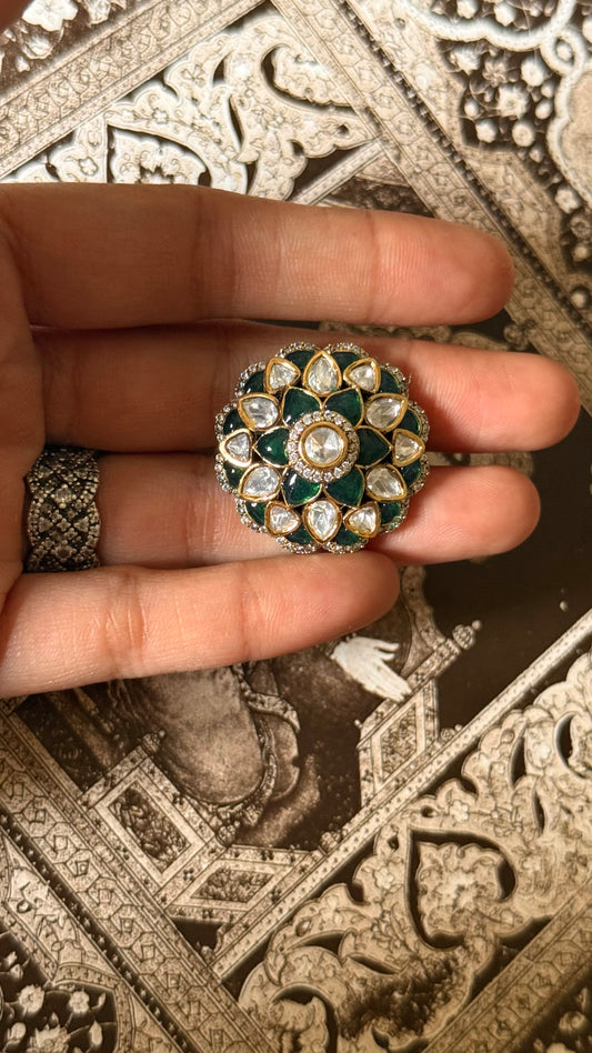 Emerald katdana moissanite adjustable ring