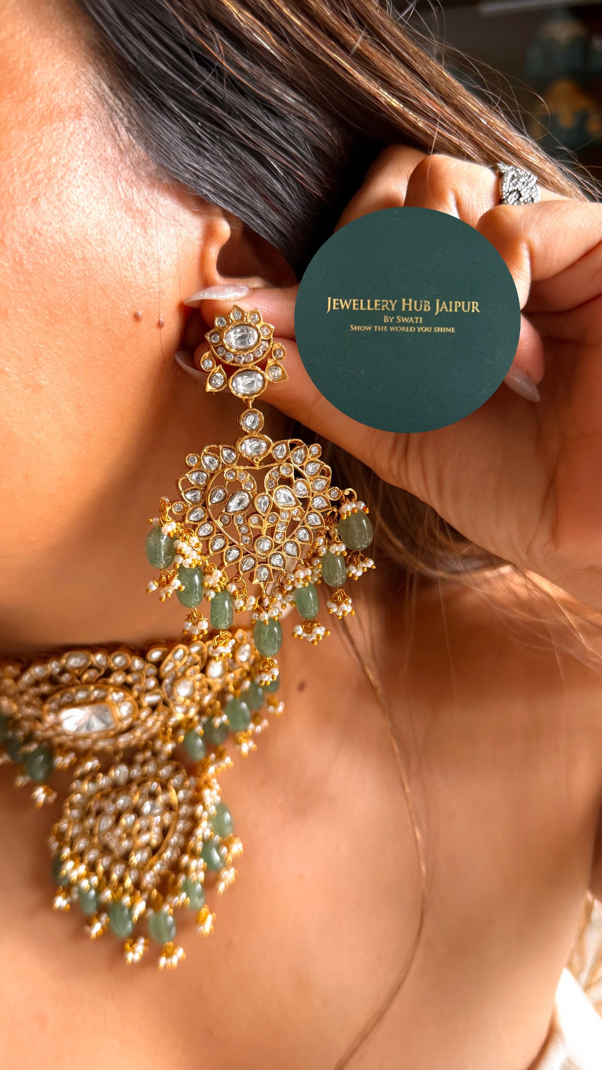 Rukmani Moissanite polki rajwada choker with mint drop