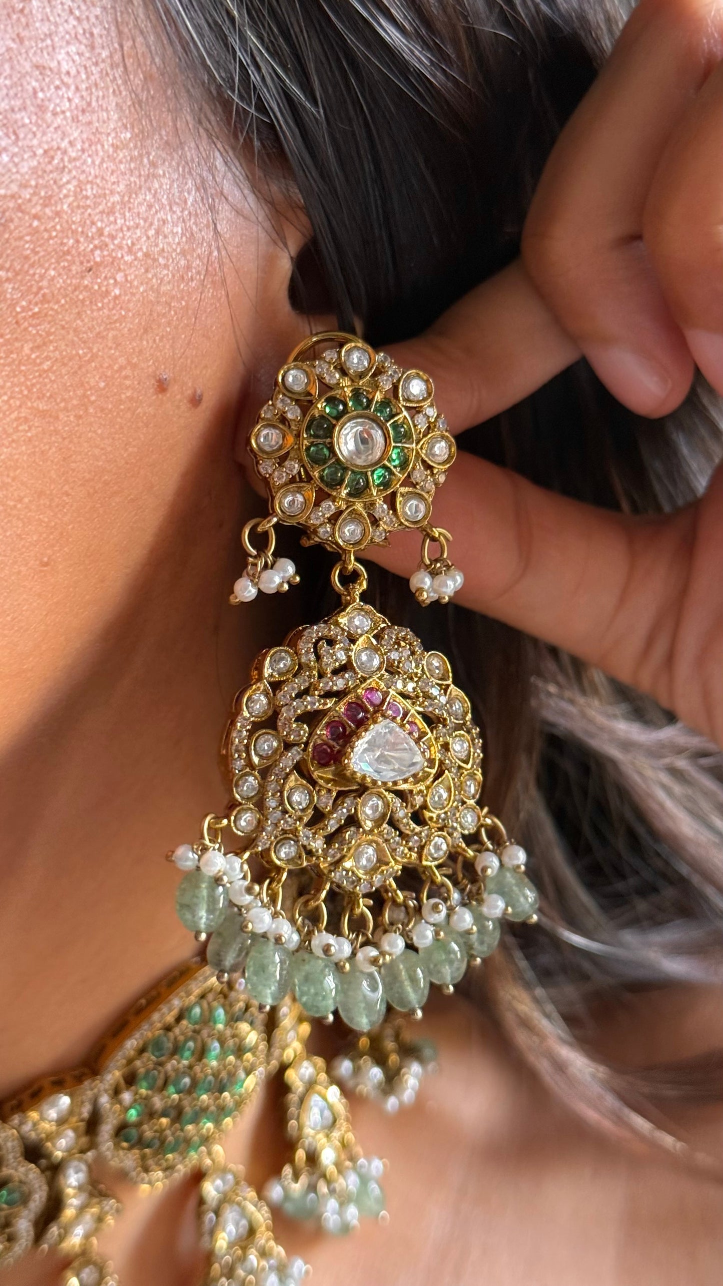Ruby emerald takkar work bridal necklace