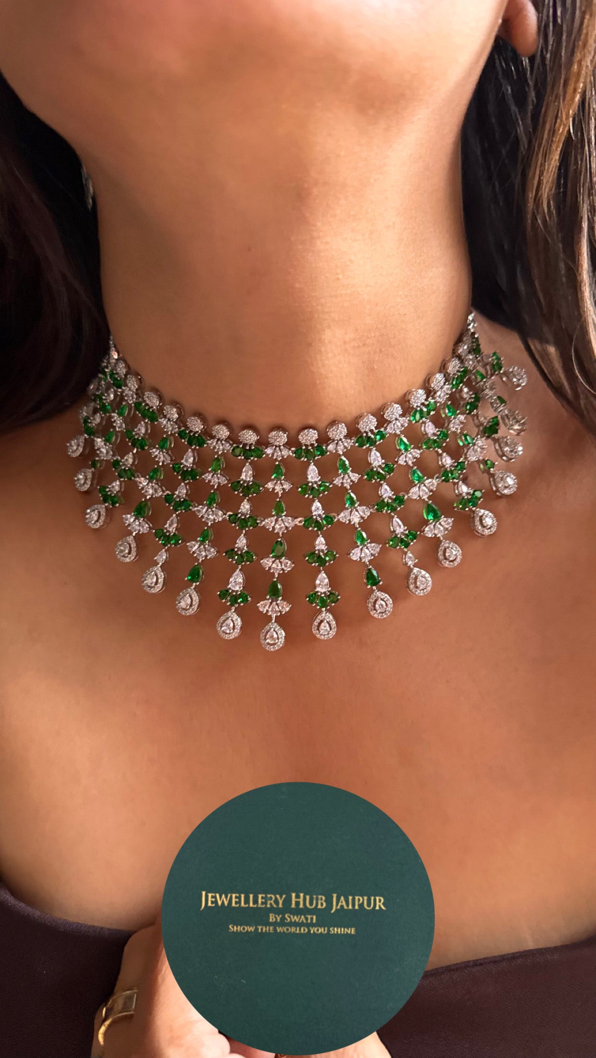 Emerald cz diamond necklace