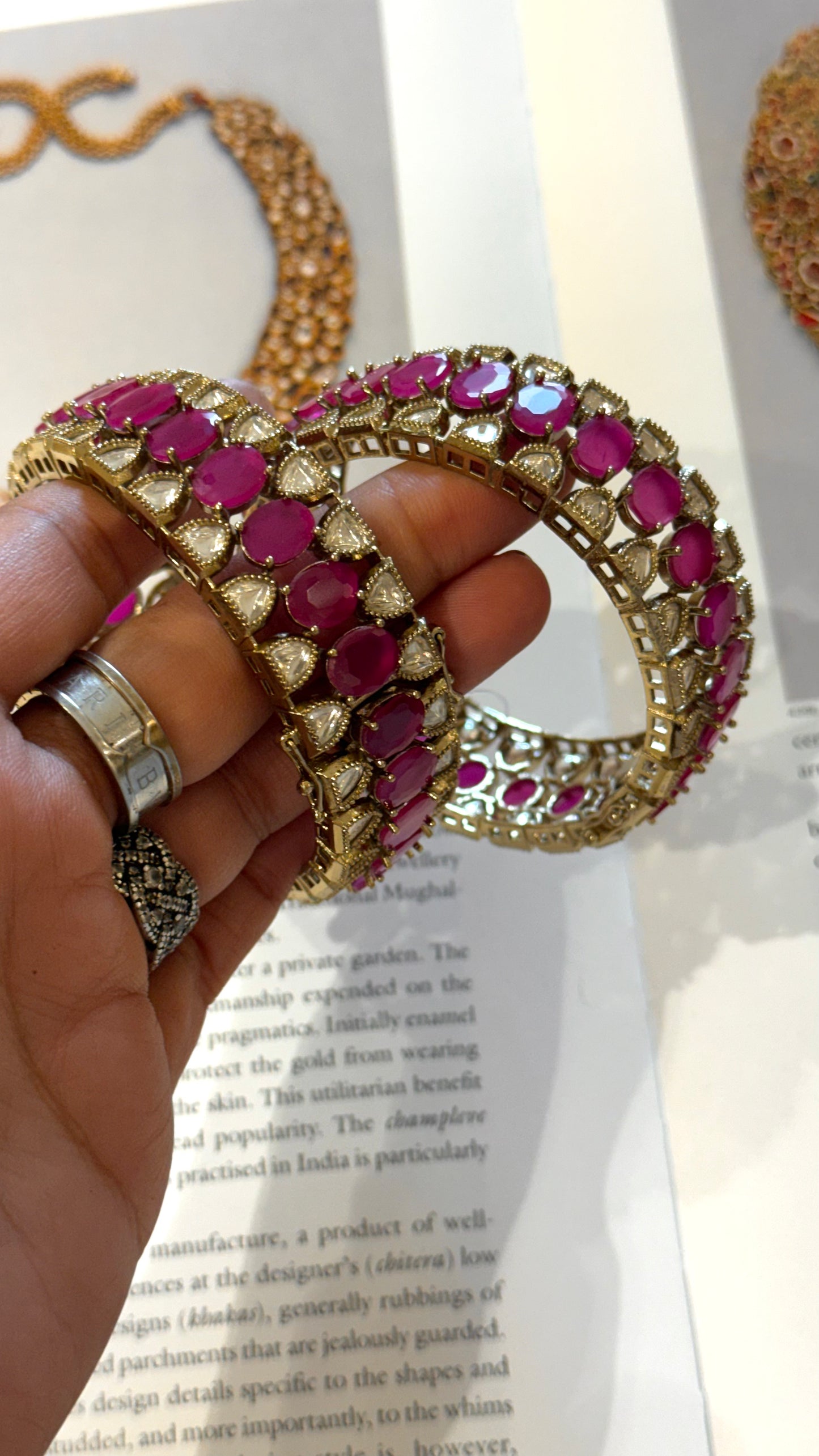 Rani pink Victorian real Moissanite Bangles