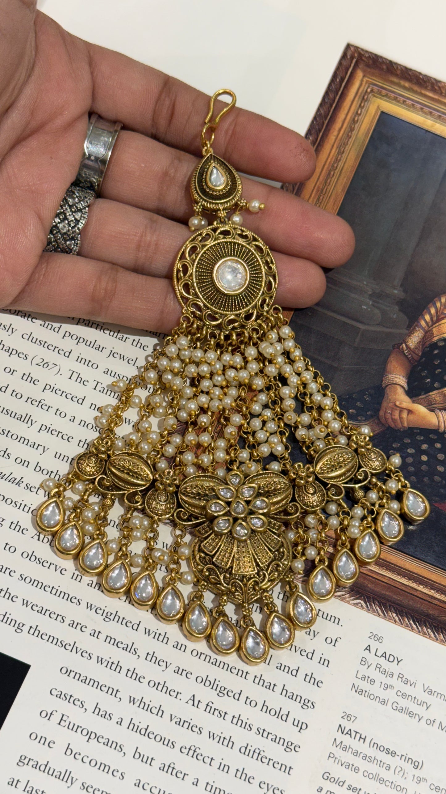 Oxidised gold polki jhalar passa