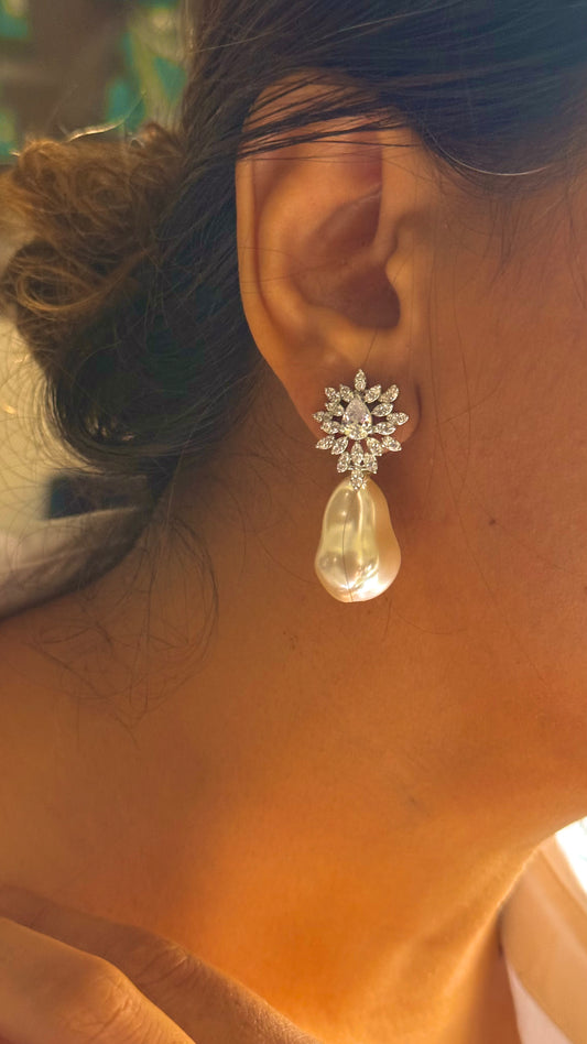CZ diamond pearl dangler
